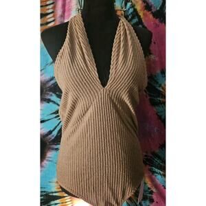 NWT YOZY Ribbed Bodysuit Composition Top Beige Size XL (Runs Small)
